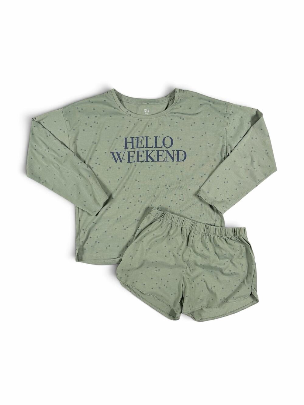 Gap Kids Hello Weekend Star Pajama Top Shorts Set Green Size 14